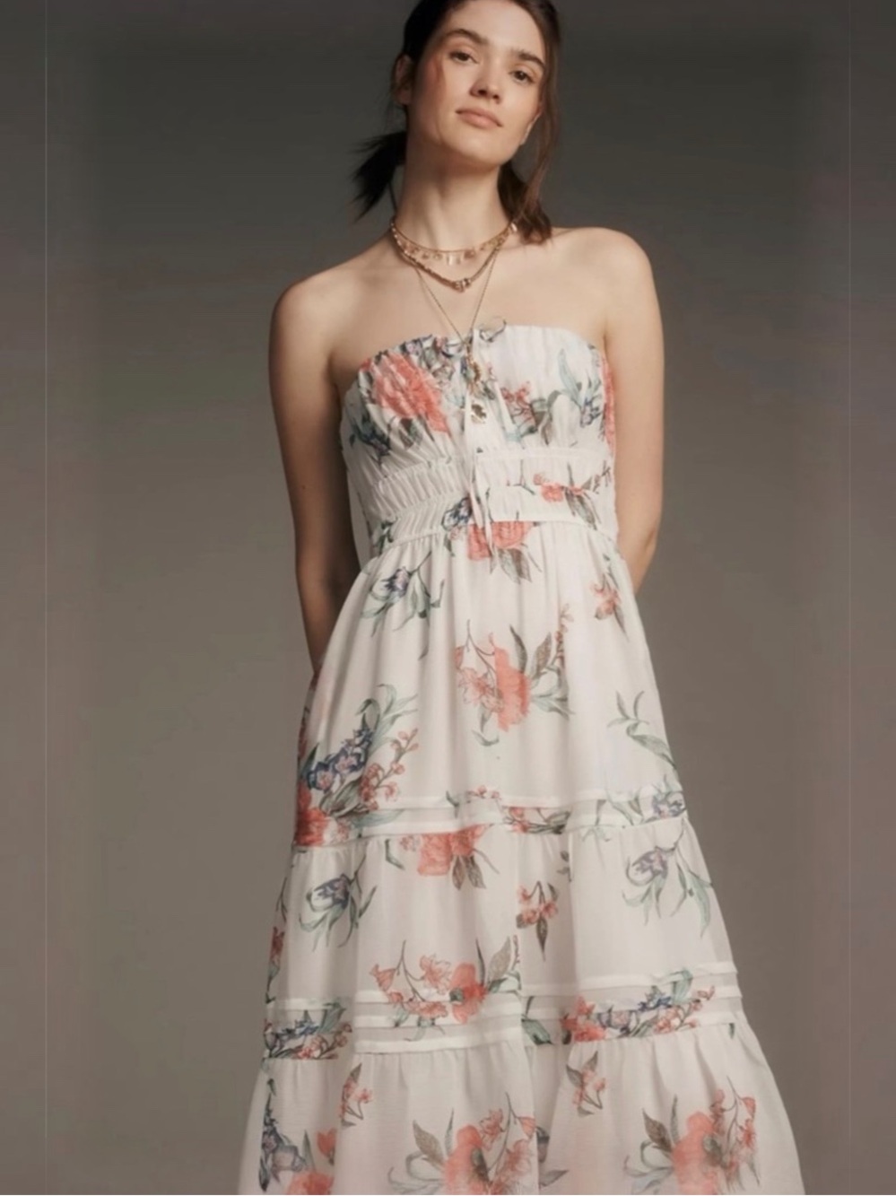 Anthropologie Somerset Ivory Floral Strapless Midi Dress Size Large NWT - Picture 6 of 7